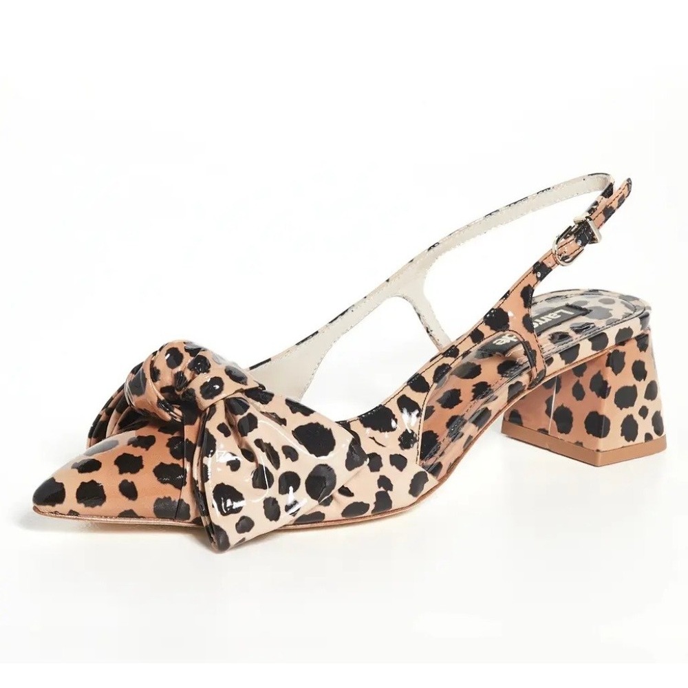 Larroude Elle Cheetah Print Patent Leather Slingback Block Heel Pumps Bow 39 - Picture 1 of 9